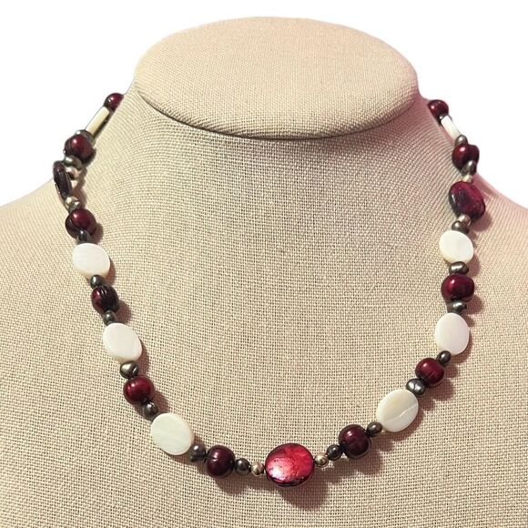Real Freshwater Pearl Mother Of Pearl Sterling Silver Necklace - Picture 1 of 4